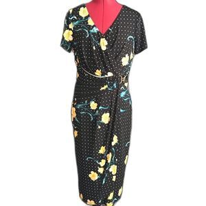 Thalia Sodi Dress Women Size Medium Floral Polka Dot Print Short Sleeves V-Neck